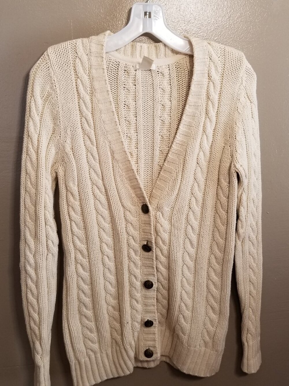 Forever 21 Knitted Button Down Tan Long Sleeve Cardigan, Small